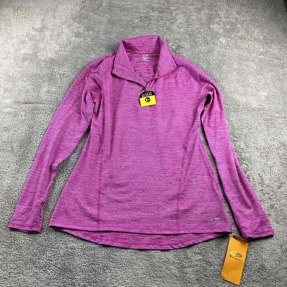 Champion Duo Dry Shirt Womens Small Pink White Long Sleeve Semi Fitted